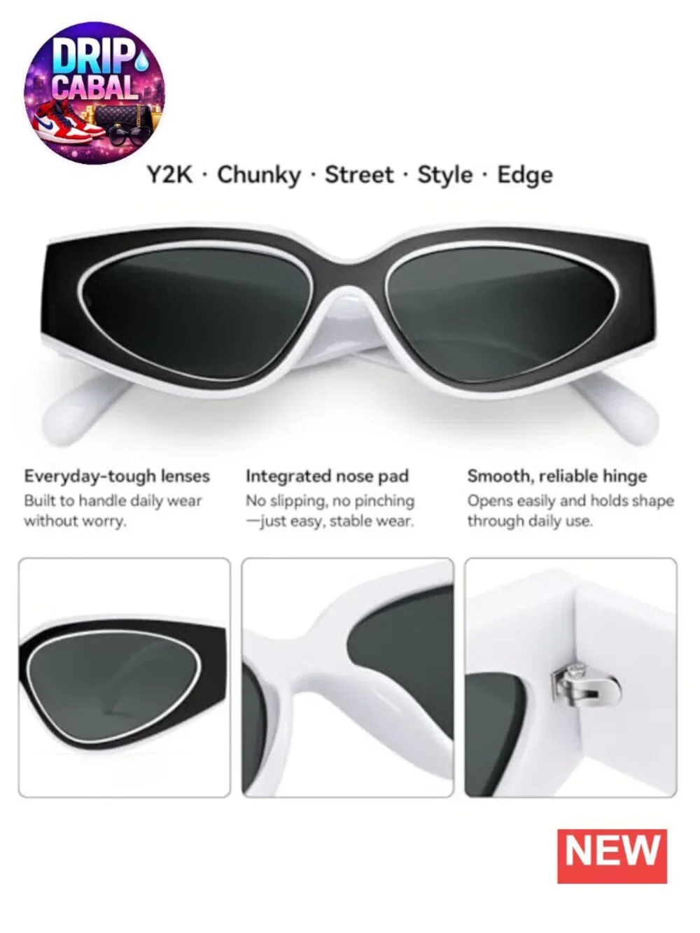 Oversized Cat Eye Sunglasses Retro 90s UV400 Protection Lightweight
